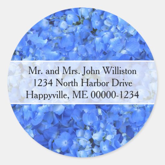ブルーアジサイフローララウンド差出人住所ラベル ラウンドシール (正面)
