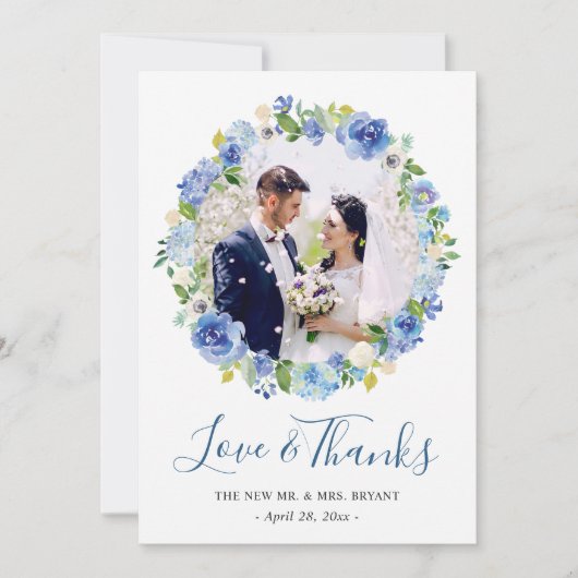 ブルーアジサイフローラリース写真ありがとう サンキューカード (正面)