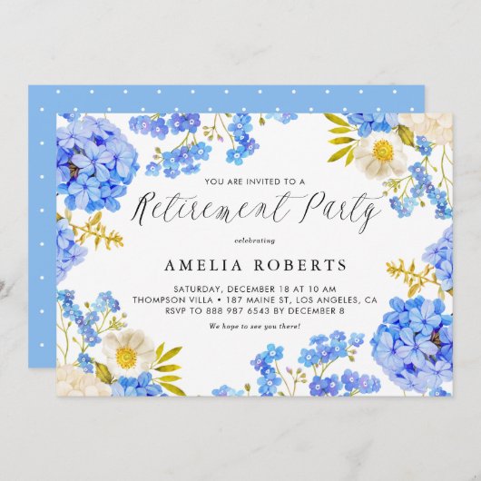 ブルーアジサイフローラ冬季退職パーティー 招待状 (正面/裏面)