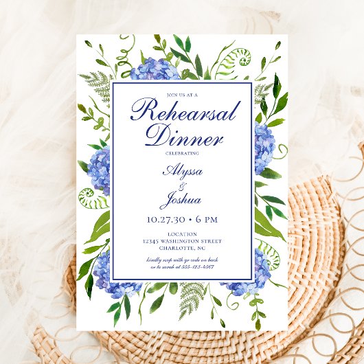 ブルーアジサイフローラ水の色のリハーサルディナー 招待状
