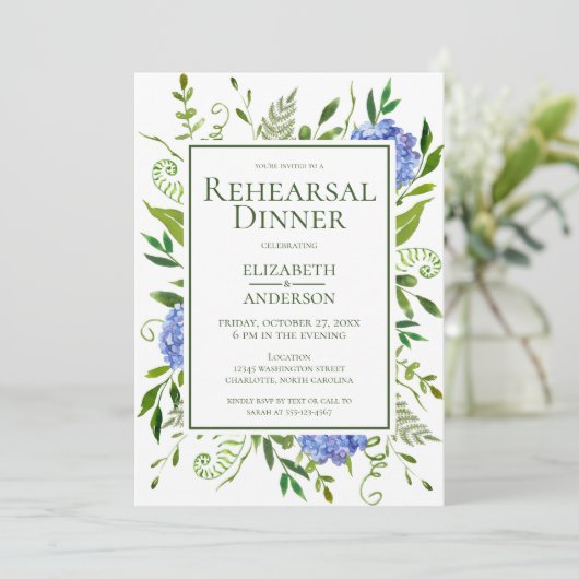 ブルーアジサイフローラ水の色のリハーサルディナー 招待状 (スタンド正面)