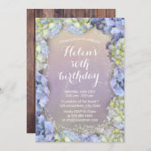 ブルーアジサイフローラ水彩誕生日パーティー 招待状 (正面/裏面)