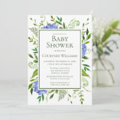 ブルーアジサイフローラ水彩赤ちゃんシャワー 招待状 (スタンド正面)