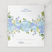 ブルーアジサイフローラ結婚グリーンリーのテーブル プレイスカード (外部開封)