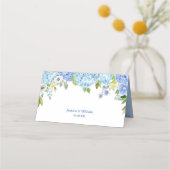 ブルーアジサイフローラ結婚グリーンリーのテーブル プレイスカード (裏面)