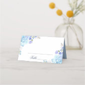 ブルーアジサイフローラ結婚グリーンリーのテーブル プレイスカード (正面)