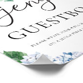 ブルーアジサイフローラ結婚ズゲストブックサイン ポスター (角)