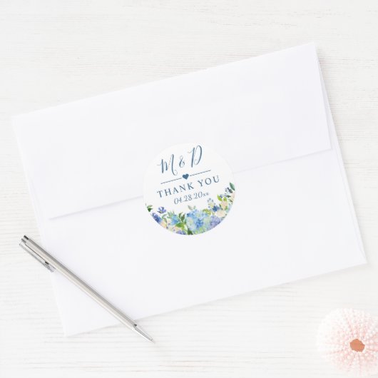 ブルーアジサイフローラ結婚式の引き出物ありがとう ラウンドシール (封筒)