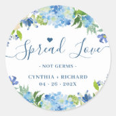 ブルーアジサイフローラ結婚式の引き出物サニタイザ ラウンドシール (正面)