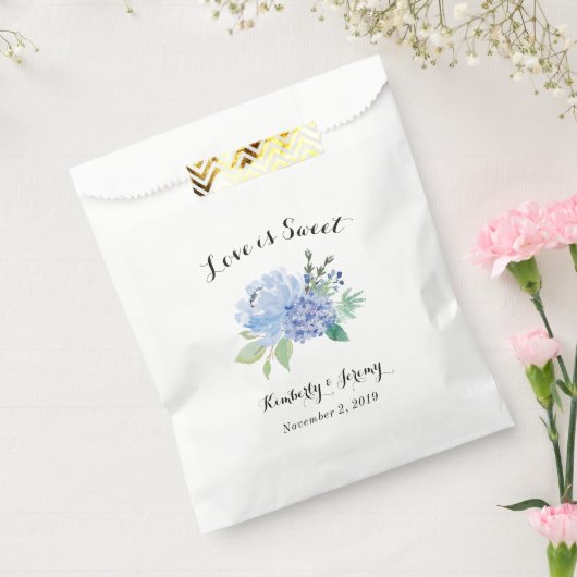 ブルーアジサイフローラ結婚式の引き出物バッグ フェイバーバッグ (封をした状態)