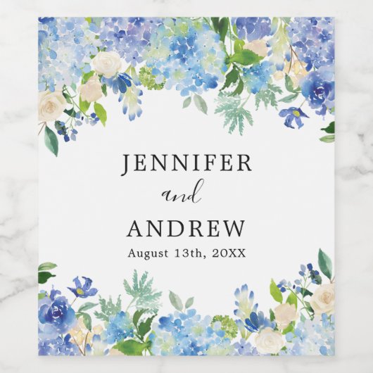 ブルーアジサイフローラ結婚式の引き出物ワインラベル ワインラベル (シングルラベル)