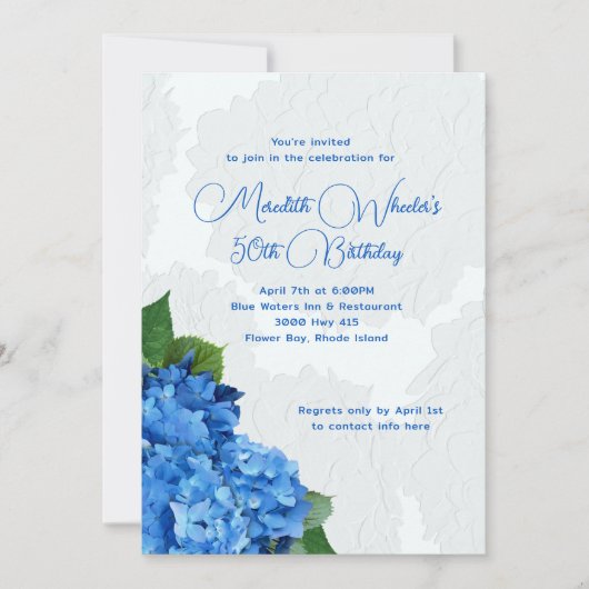 ブルーアジサイフローラ誕生日 招待状 (正面)