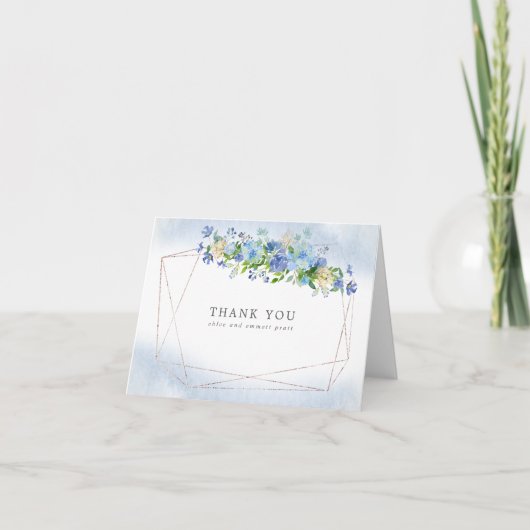 ブルーアジサイフローラ金ゴールドフレームサンキューカード サンキューカード (正面)