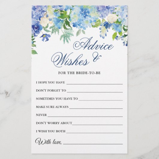 ブルーアジサイブライダルシャワーウィーズ&アドバイスカード (正面)
