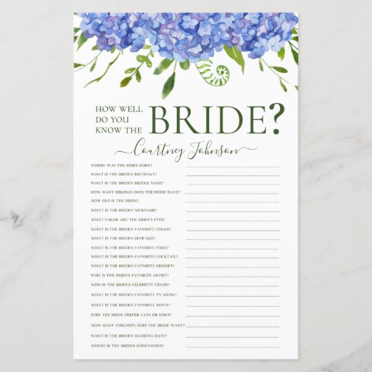 ブルーアジサイブライダルシャワーゲーム (正面)