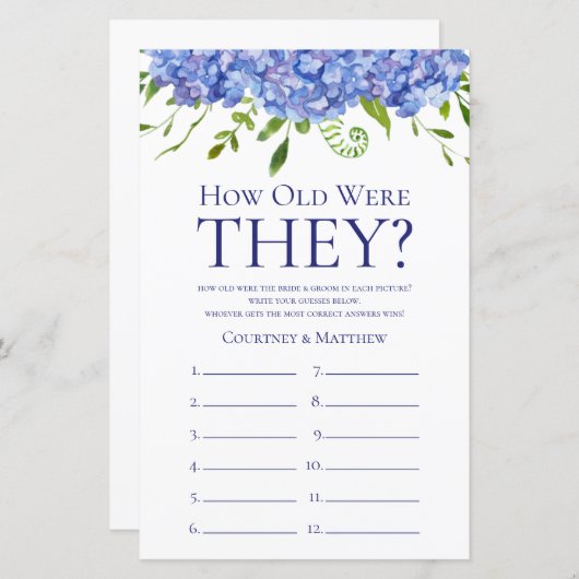 ブルーアジサイブライダルシャワーゲーム (正面/裏面)