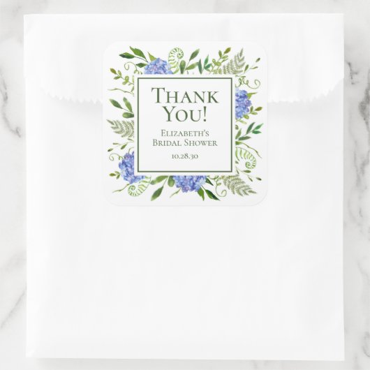 ブルーアジサイブライダルシャワーサンキュー スクエアシール (バッグ)