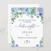 ブルーアジサイブライダルシャワーデイトナイトアイディアカード (正面/裏面)