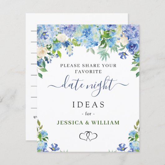 ブルーアジサイブライダルシャワーデイトナイトアイディアカード (正面/裏面)