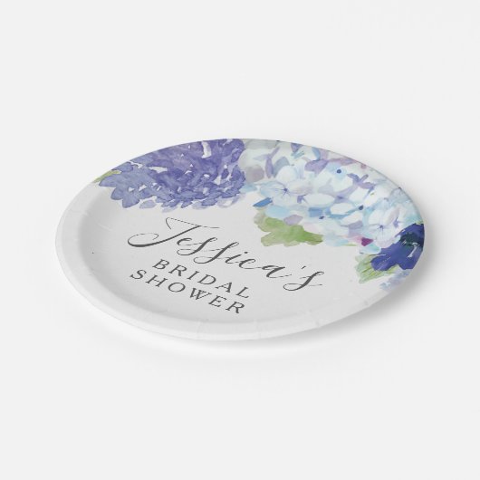 ブルーアジサイブライダルシャワーパーティープレート ペーパープレート (アングル)