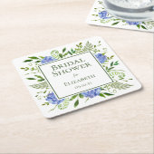 ブルーアジサイブライダルシャワー スクエアペーパーコースター (アングル)