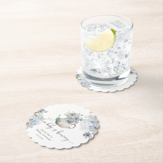 ブルーアジサイベビーは赤ちゃんシャワーを醸造している ペーパーコースター (インサイチュ)