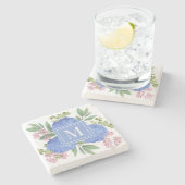 ブルーアジサイモダンズブーケカスタムモノグラム ストーンコースター (横)