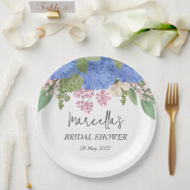 ブルーアジサイモダンフローラブライダルシャワーナプキン ペーパープレート