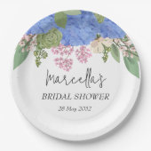 ブルーアジサイモダンフローラブライダルシャワーナプキン ペーパープレート (正面)