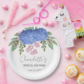 ブルーアジサイモダンフローラブライダルシャワー ペーパープレート (パーティー)