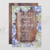 ブルーアジサイヴィンテージフローラバースデーパーティー 招待状 (正面/裏面)