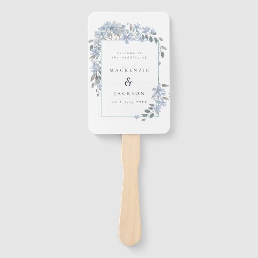 ブルーアジサイ枠水彩結婚式 プログラム ハンドファン (正面)