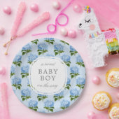 ブルーアジサイ柄スウィート男の赤ちゃん ペーパープレート (パーティー)