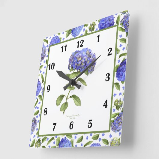 ブルーアジサイ植物美術ウォールクロック スクエア壁時計 (傾斜)