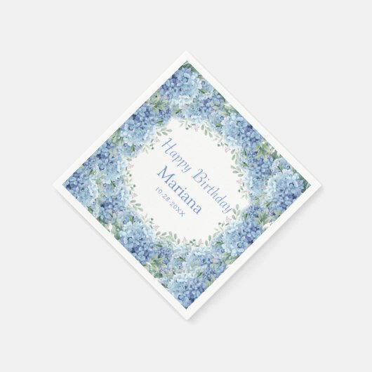 ブルーアジサイ水カラーフローラ誕生日 スタンダードカクテルナプキン (角)