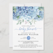 ブルーアジサイ水彩フローラボーイベビーシャワー 招待状 (正面)