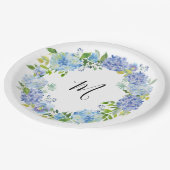 ブルーアジサイ水彩フローラモノグラム ペーパープレート (アングル)