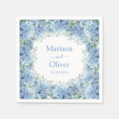 ブルーアジサイ水彩フローラ結婚ズ スタンダードカクテルナプキン (正面)