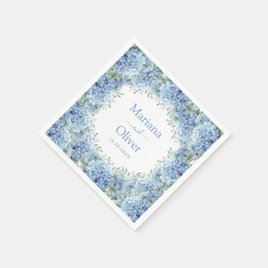 ブルーアジサイ水彩フローラ結婚ズ スタンダードカクテルナプキン (角)