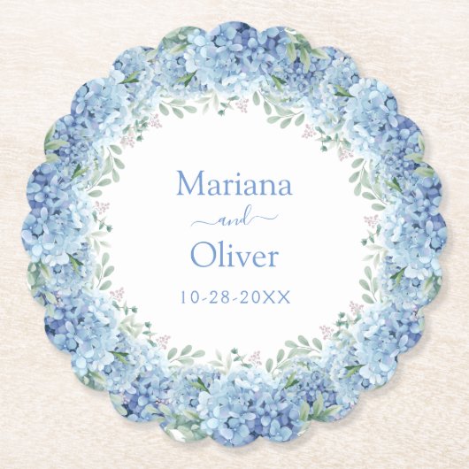ブルーアジサイ水彩フローラ結婚ズ ペーパーコースター (正面)