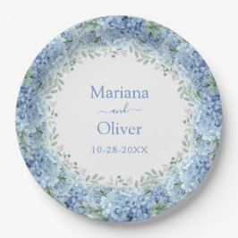 ブルーアジサイ水彩フローラ結婚ズ ペーパープレート