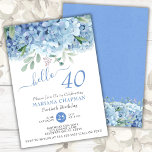 ブルーアジサイ水彩フローラ40歳の誕生日イン 招待状<br><div class="desc">ブルーペリウィンクルアジサイ水彩フローラ40歳の誕生日パーティの招待状。名カスタマイズ前、日付および情報</div>