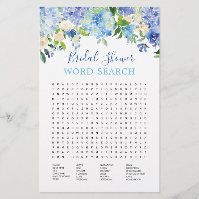 ブルーアジサイ水彩ブライダルシャワーゲーム (正面)