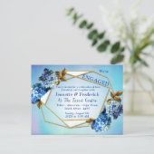 ブルーアジサイ水彩花婚約 インビテーションポストカード (スタンド正面)