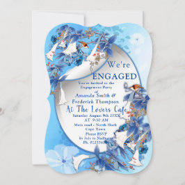 ブルーアジサイ水彩花婚約 招待状