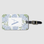 ブルーアジサイ独身のイニシャルモノグラムカスタム ラゲッジタグ (正面横)