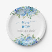 ブルーアジサイ男の子の赤ちゃんシャワー ペーパープレート (正面)