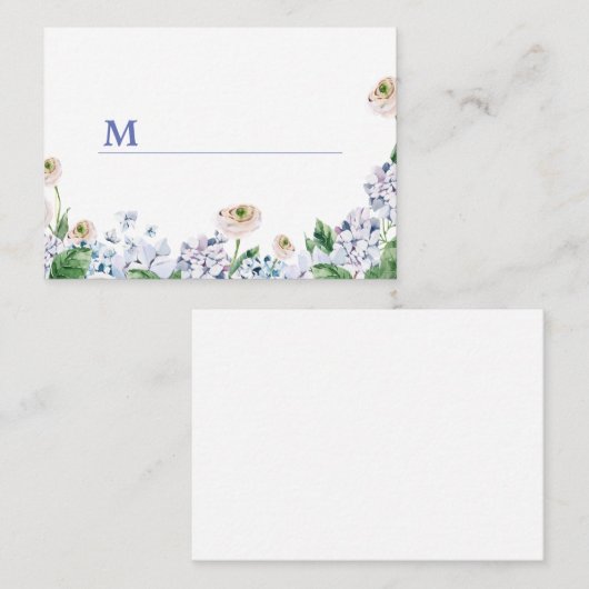 ブルーアジサイ白バラ100誕生日 プレイスカード (正面/裏面)