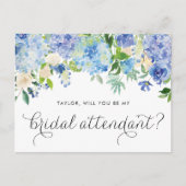 ブルーアジサイ私のブライダル付き添い人 インビテーションポストカード (正面)