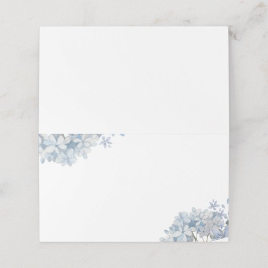 ブルーアジサイ空白のズ結婚の折り畳み座席表 プレイスカード (外部開封)